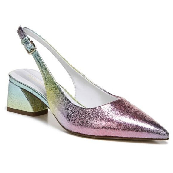 Franco Sarto Racer Slingback Block Heel Sz 7.5M Metallic Pink Blue Green Rainbow - Picture 1 of 16